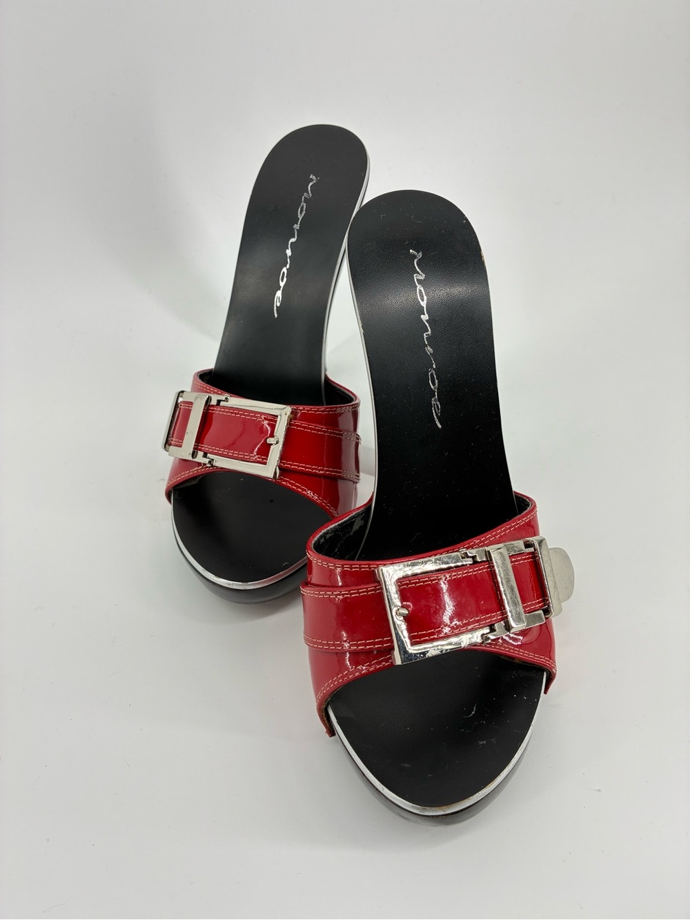 Vintage Red Patent Buckle Slide Sandals